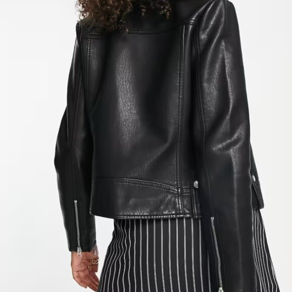 Topshop Classic Faux Leather Biker Jacket - Black (Size 4) - Picture 2 of 8